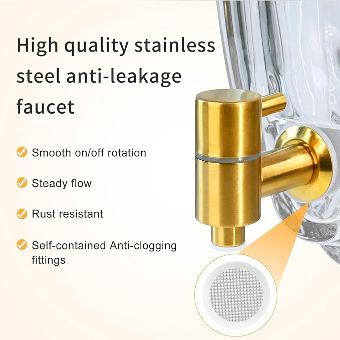 1.3 Gallon Glass Drink Dispenser, Glass Beverage Dispenser with Spigot for Party Bar Wedding, Crystal Collection Jug, Wide Mouth with Lid, Iced Beverage Dispensers (1.3gal Glass relief)