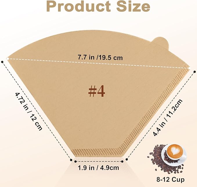 200 Count Cone Coffee Filters #4, 8-12 Cup, Coffee Filters 4 Cone Paper Unbleached Natural, Disposable Paper Coffee Filter for Ninja Maker, Pour Over Coffee Dripper and Drip Coffee Maker