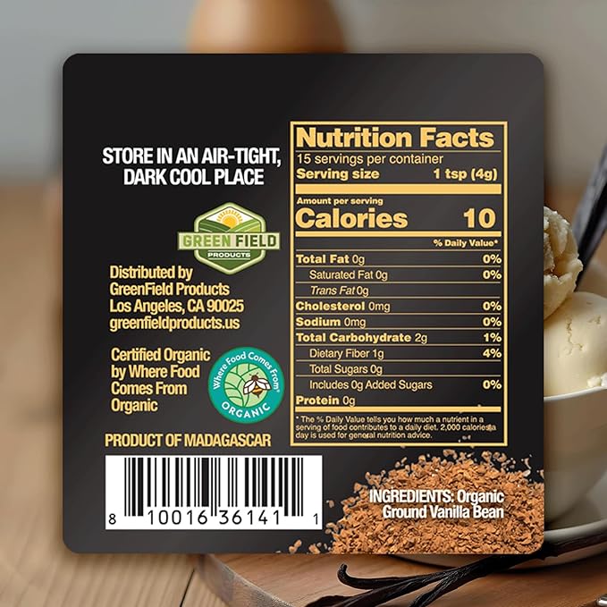Nature's Greatest Organic Madagascar Ground Vanilla Bean Powder - Pure, All-Natural, Gluten-Free, Kosher & Organic Certified, Premium Quality for Baking, Coffee, Desserts, Ice Cream & More (2.11oz)