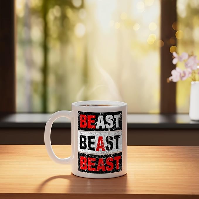 Retro Be A Beast Gym Training Shirt Ceramic Mug, White