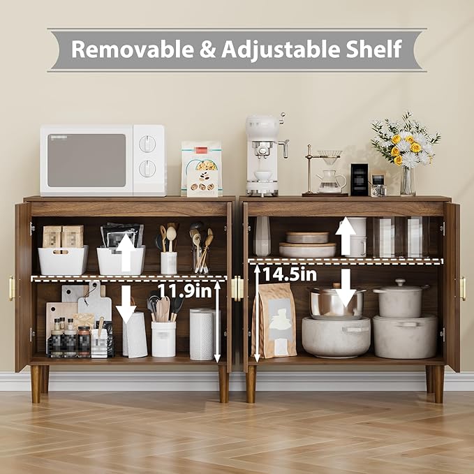 Sideboard Buffet Cabinet with Storage,Sideboard Buffet with Doors and Adjustable Shelf,Wooden Storage Cabinet, 31.3”W x 15.0”D x 30.6”H (Walnut)