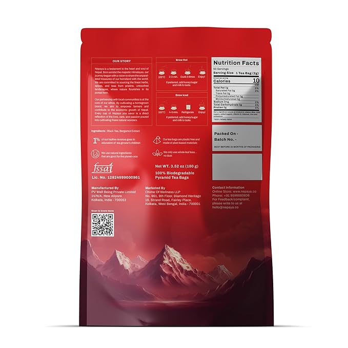 Nepaya English Breakfast Black Tea – 50 Pyramid Tea Bags, Strong & Robust, High Caffeine, Biodegradable, Himalayan Whole-Leaf