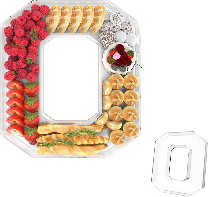 11" Acrylic Number Charcuterie Tray, Fillable Number Charcuterie Box for Food, Reusable Serving Cake Candy Dish Display Tray for Birthday Anniversary Party Decoration (Square Number 0)