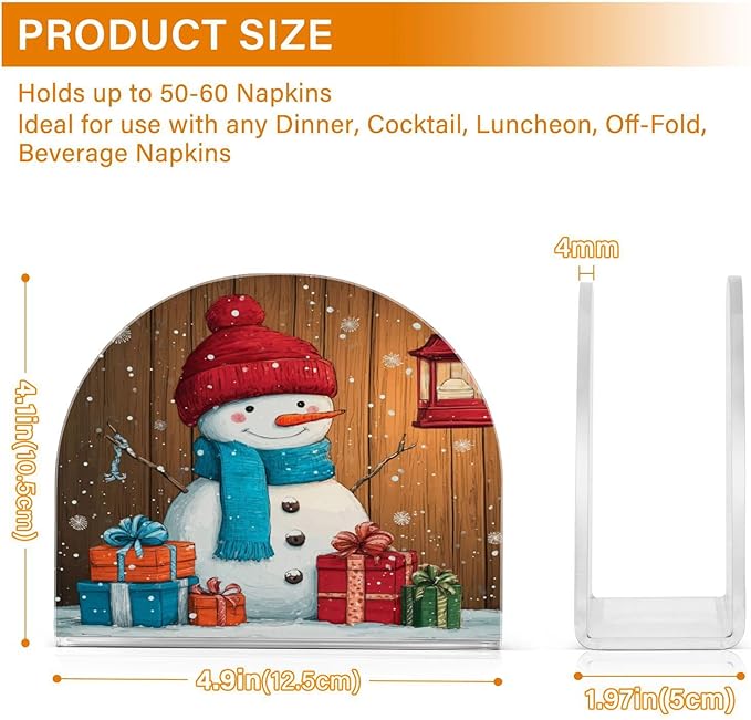 Christmas Snowman Napkin Holder for Table Paper Cocktail Napkin Holders for Kitchen Dinning Acrylic Dinner Napkin Dispenser for Dinner Home Decor Bar 1 Pack