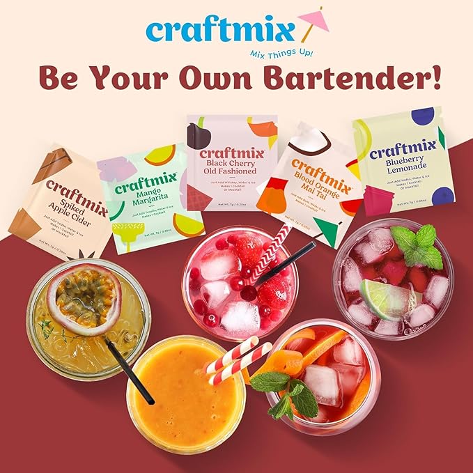 Craftmix Spiked Apple Cider Cocktail & Mocktail Drink Mixer, Skinny Mixes - Water Flavoring Packets - Made With Real Fruit - Vegan, Low-Carb, Low-Sugar, Non-GMO, Dairy Free, Gluten Free, 12 Pack