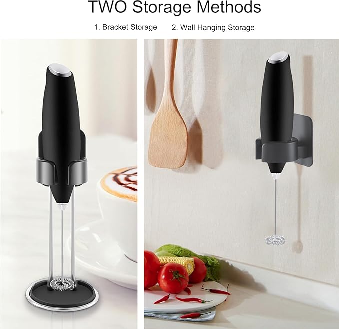 DERGUAM Milk Frother for Coffee, Electric Handheld Milk Frother, Milk Foamer, Mini Mixer and Coffee Blender Frother for Frappe, Latte, Matcha, Cappuccino, Battery Operated with Stand (Frother Stand)
