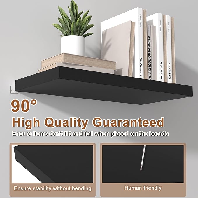 12 Inch Deep Floating Shelves for Wall 3 Pack Floating Shelfs Large Storage Space Wall Decor Display Shelf for Bathroom Living Room Bedroom Kitchen 36" W x 12" D x 1.2" H Black