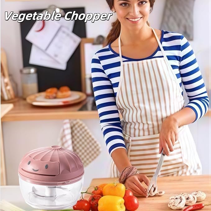 Manual Food Processor Vegetable Chopper, Mini Hand Pull String Garlic Chopper Onion Cutter for Veggies, Ginger, Fruits, Nuts, Avocado, garlic etc., Food Safe Material, 160ml (pink)