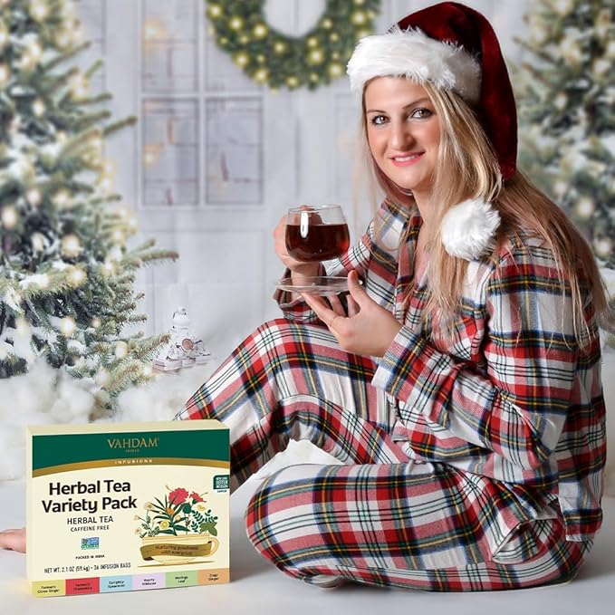 VAHDAM, Assorted Herbal Tea Variety Pack (6 Variants, 36 Tea Bags) Caffeine Free, Gluten Free, Non GMO | Eco Friendly Tea Bags I Christmas Tea Gift Set
