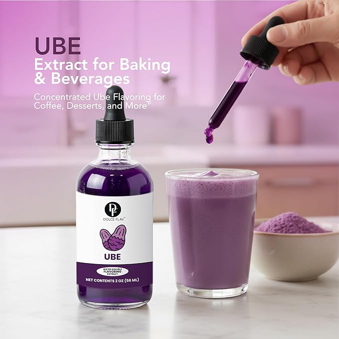 Dolce Flav Purple Ube Extract – 2 Ounce Water-Soluble Kosher, Sugar-Free, Concentrated Sweet Ube Flavoring for Baking, Ice Cream & Pastries, Includes Measured Dropper