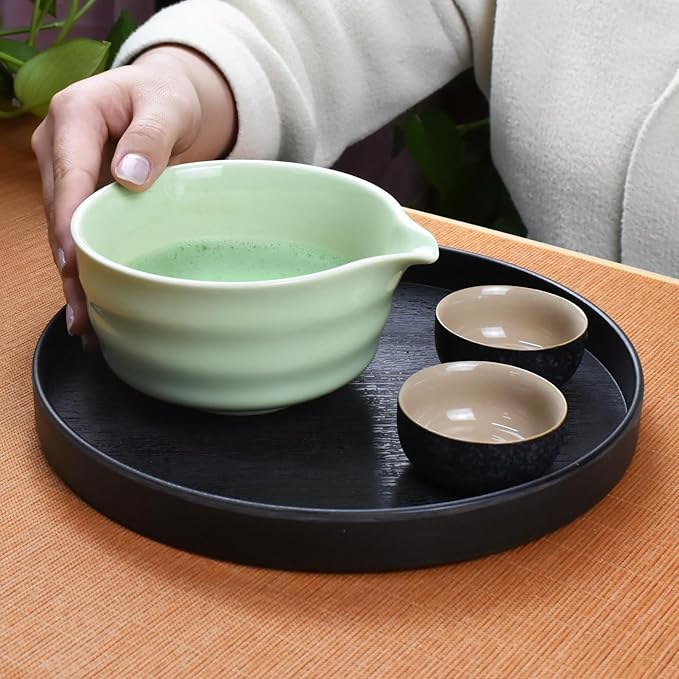 Artcome 7-Piece Matcha Tea Set - Complete Japanese Ceremony Kit with Bowl, Whisk, Scoop, Strainer & Guide, Green