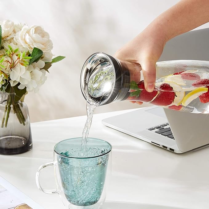 Karafu 40 Oz/1.2 Liter Glass Carafe with Lid, Borosilicate Water Pitcher for Hot/Cold Water, Ice Tea and Juice Beverage