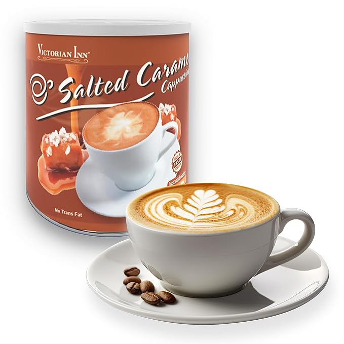 Victorian Inn Instant Cappuccino - Salted Caramel Flavor - Creamy & Delightful Coffee Mix - Great Hot, Cold, or Blended - Creamy Flavor - 2 Pound (Pack of 1)