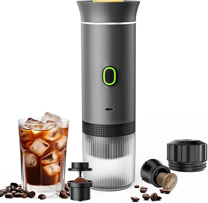 Portable Espresso Maker, Travel Coffee Maker for camping, Portable Espresso Machine with USB-C, 3-in-1 Small Espresso Machine with Ground Coffee & Capsules (NS＆DG) for RV (Warm Gray(One Battery))