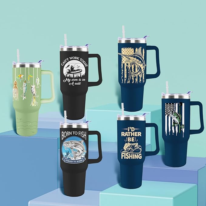 Fishing Tumbler Gifts with Handle For Men 40OZ Born to Fish Gift Stainless Steel Cups Fisherman Gifts For Dad Daddy Fish Mugs with Fish Father Day's Gift from Daught Son