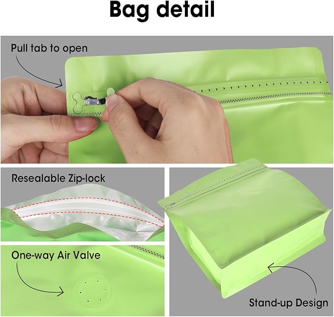 50 Count 16oz Coffee Bags with Valve,1lb Vented Coffee Beans Packaging Bags High Barrier Aluminumed Foil Flat Bottom Heat Sealed Side Zipper Resealable Storage Bag for Home or Business（Green）