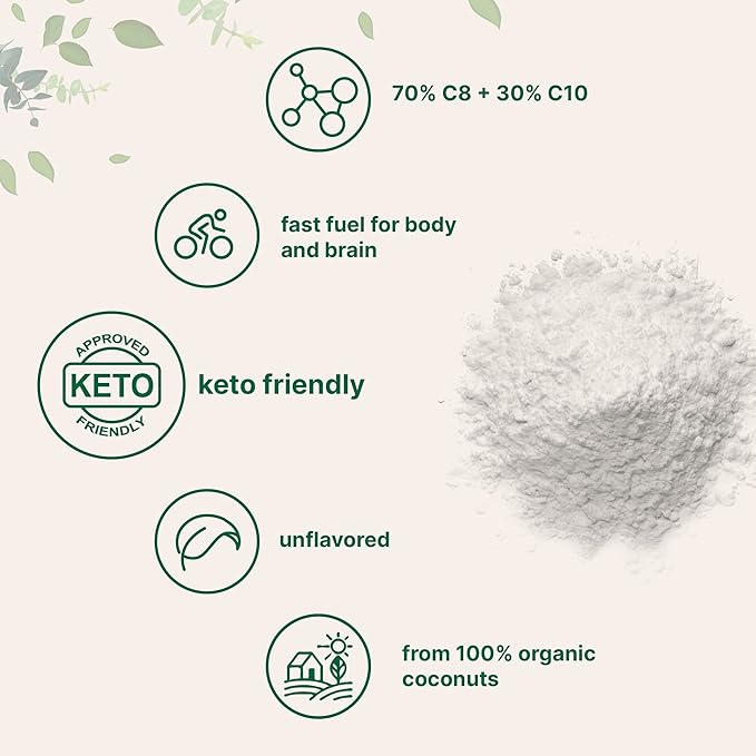 Micro Ingredients Organic MCT Oil Powder with Prebiotic Fiber,1 Pound (16 Ounce) | C8 MCT Oil for Coffee Creamer | No GMOs, Keto Diet, Vegan