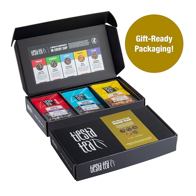 Tiesta Tea - Top Loose Leaf Tea Gift Box, High to Non-Caffeinated Assorted Blends, 5 Pouched Bags for Hot & Iced Brews Variety Pack, Green, Herbal, Black & Fruit