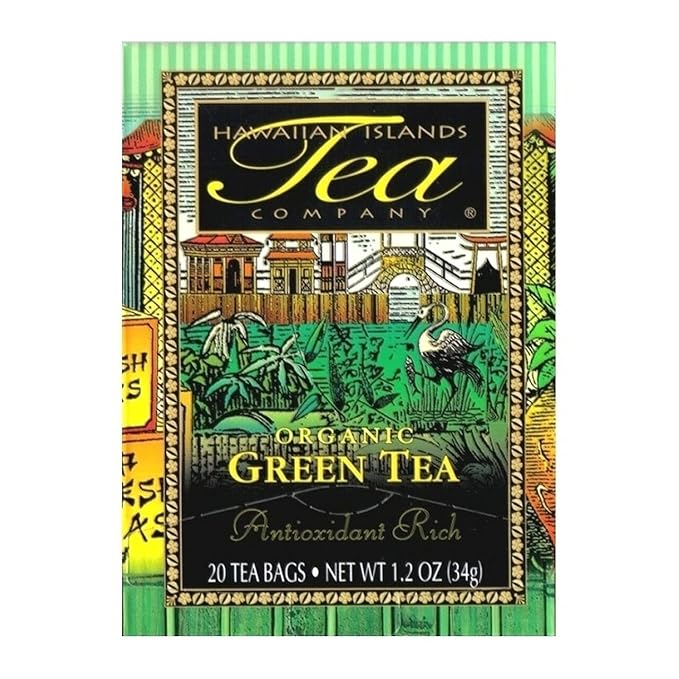 Hawaiian Islands Tea Company Organic Green Tea, All Natural - 20 Teabags (1 Box)