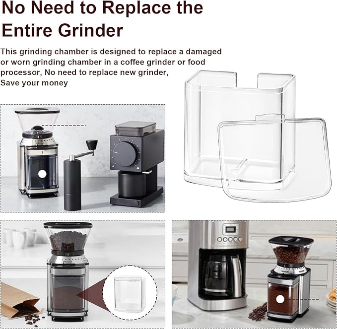 DBM-8GC Grind Chamber With Lid Replacement for Cuisinart DBM-8P1 etc Grinder, Fit Coffee Grinder, Food Processor Replacement Parts, Clear Round Flip Top Design - Dishwasher Safe