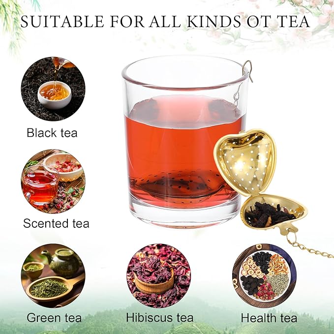 30 Pcs Stainless Steel Tea Strainer Ball Infuser Loose Leaf Steeper Interval Diffuser Heart Shape Mesh Filters with Extended Chain Hook for tea party Seasonings Cup Bottle