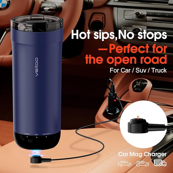 VSITOO S5 heated travel mug,16oz, Auto-Sensing AI Heats Drinks To 120-150°F Hands-Free. Temperature Control for All Cars, Perfect for Home/Office/Travel/Outdoor, Ideal Gift for Coffee Lovers - Blue