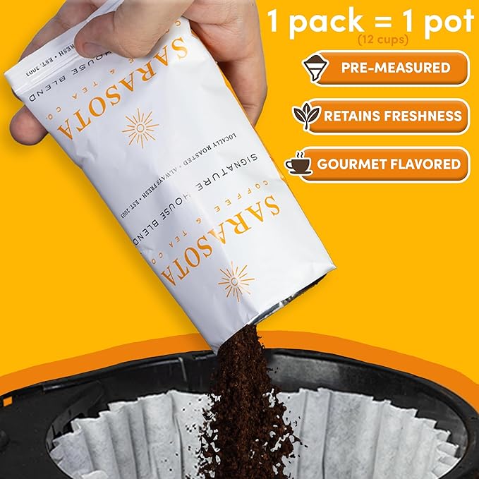 Breakfast Blend 2.5oz Coffee Packets – Medium Roast Bulk Ground Packs for 12-Cup Drip Brewers, Low Acid, Fresh-Sealed Fractional Bags, 36 Count by Sarasota Coffee