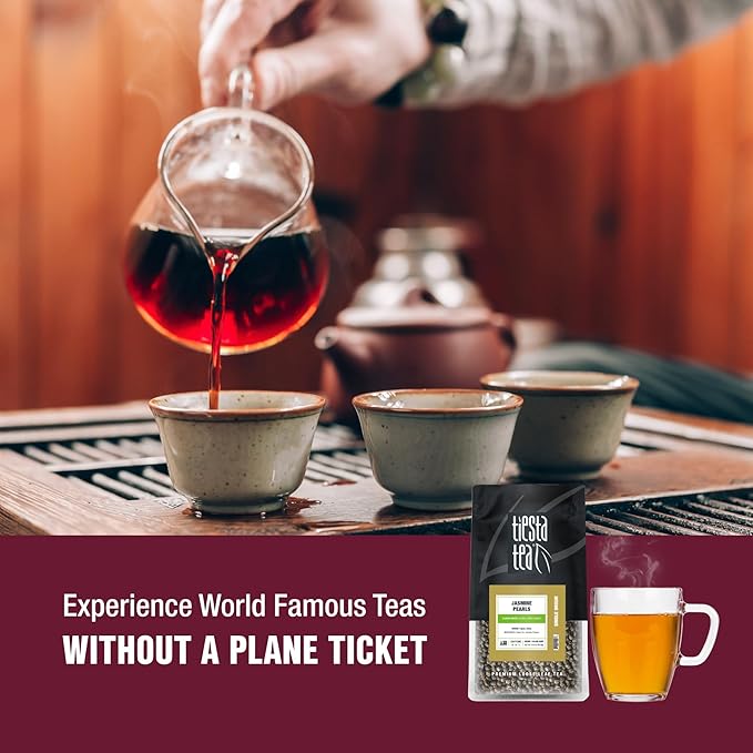 Tiesta Tea - Jasmine Pearls Green Tea, Loose Leaf, Single Origin Premium Jasmine from China, Pure Unblended Medium-Caffeinated Blend, Makes Hot or Iced & Up to 200 Cups, 16oz Resealable Bulk Pouch