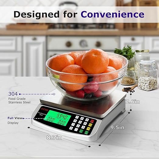 110lb/50kg Food Scale, Large Digital Kitchen Scale with Hold Mode, Tare, PCS, 0.05oz/1g Price Computing Commercial Scale 5 Units, 304 Stainless Steel for Baking, Cooking, Meat, Counting Adapter (Inc.)