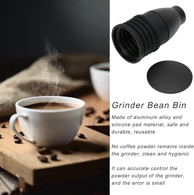 60g Aluminium Alloy Coffee Bin, Coffee Grinder Blowing Bean Bin, Cleaning Tool for Eureka Mignon (Black)