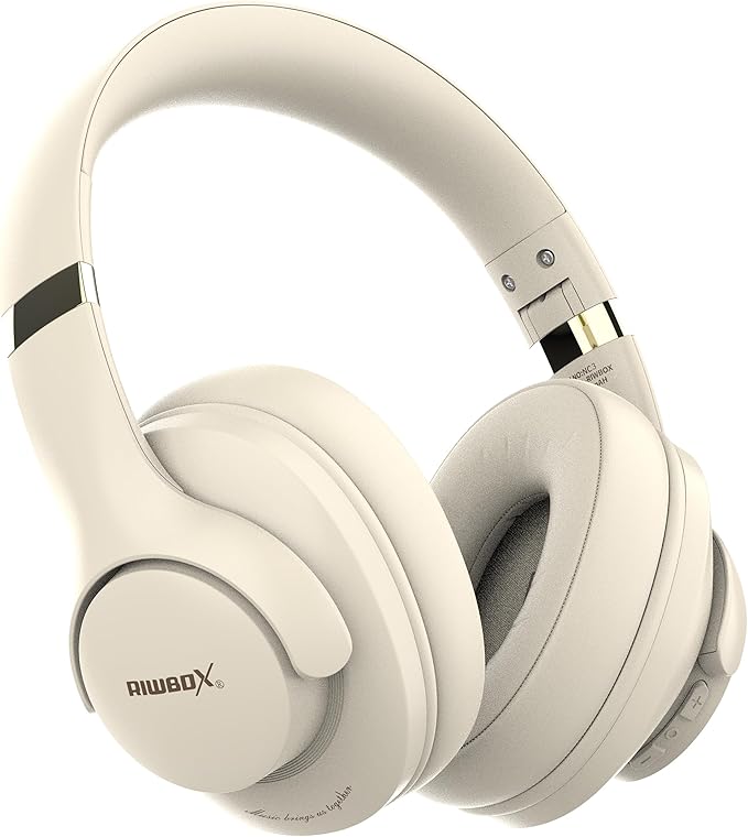 Riwbox NC3 Noise Cancelling Headphones,Bluetooth Over Ear Wireless Headset,60H Playtime,Hi-Res Audio, Foldable,Bluetooth V5.4,Comfort&Immersion for Work,Commuting (White)