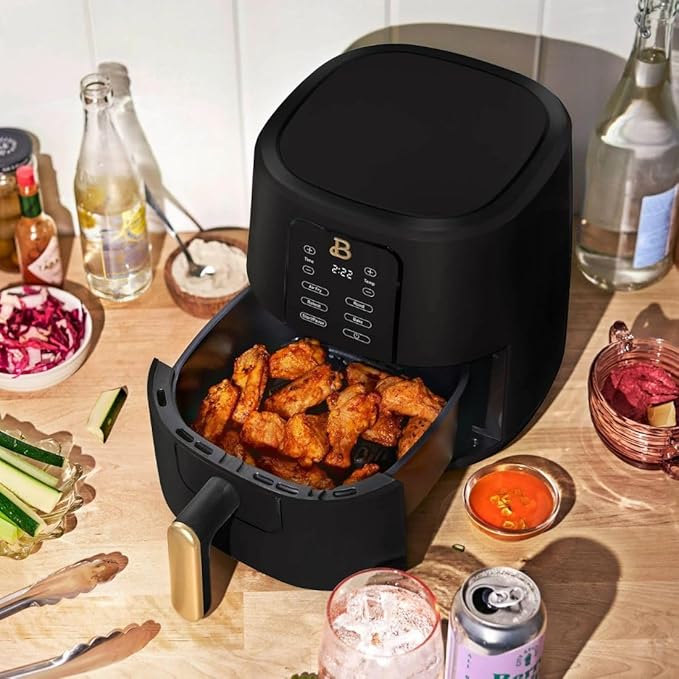 Beautiful 3 Quart Digital Air Fryer with TurboCrisp Technology – Matte Finish, Touchscreen, Nonstick Basket (Black Sesame)