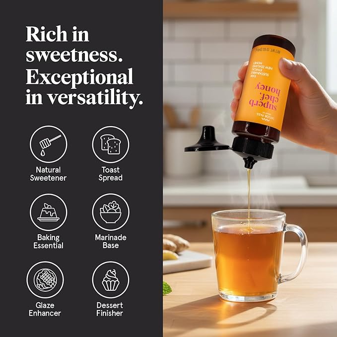 Taylor Pass Honey Co Superb Chef, Honey – Raw New Zealand Honey – 12oz (340g) Squeezy | Gourmet-Grade Sweetness | Ethical, Sustainable, Natural Ingredients