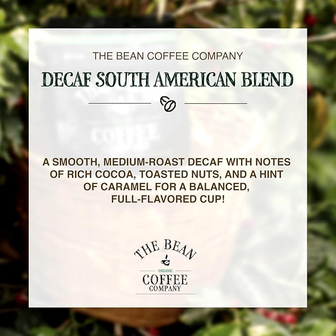 The Bean Organic Coffee Company Water Processed DECAF South America Blend, Medium Roast, Whole Bean Coffee, 16-Ounce Bags (Pack of 2)