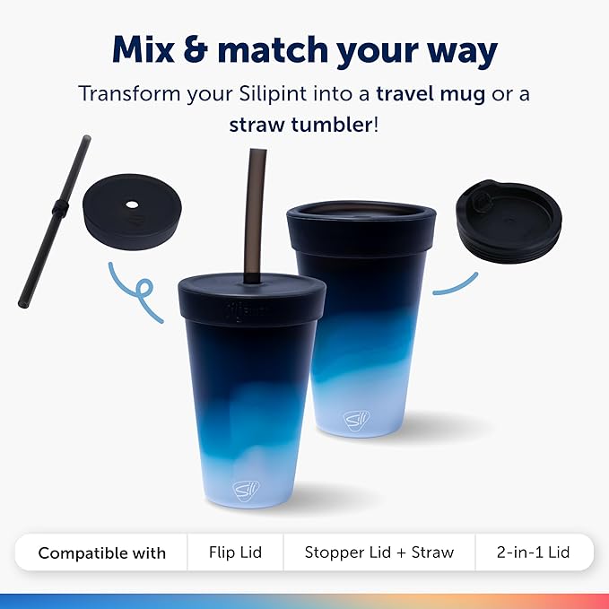 Silipint 16oz Silicone Pint Glass – Unbreakable BPA-Free Reusable Silicone Drinking Cup – Flexible Dishwasher Microwave & Freezer Safe – Stemless Glass for Water Coffee Smoothies (Moon Beam)
