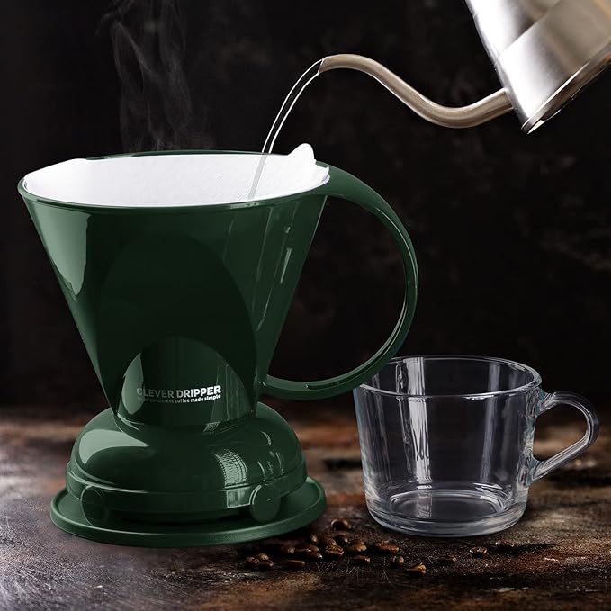 Clever Coffee Dripper and Filters, Large 18 oz| Barista's Choice| Safe BPA Free Plastic|Includes 100 Filters (Dark Green)