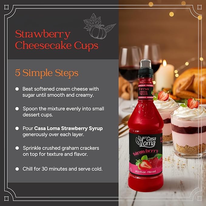 Casa Loma Premium Strawberry Syrup – 750 ml Authentic Colombian Gourmet Artisan Crafted Syrup Sauce for Beverages, Desserts, Cooking & Mixology, Made with Real Fruit, Vegan, Non-GMO, and Gluten-Free