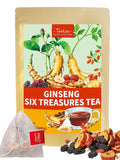 TeeLux Ginseng Six Treasures Tea, Traditional Chinese Herbal Tea Blend with Ginseng, Mulberry, Goji Berry, Yam, 30 Biodegradable Pyramid Bags, Caffeine-Free