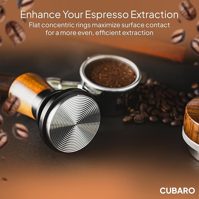 53.3mm Calibrated Espresso Tamper - 30lb Spring Loaded Auto-Leveling Coffee Tamper with Walnut Handle & Ripple Stainless Steel Base for 54mm Portafilters