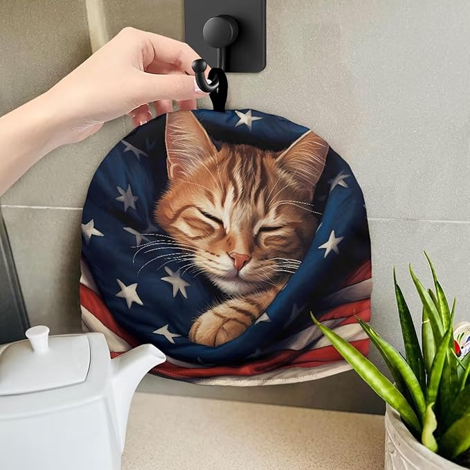 Cat Tea Cozy for Teapot Insulated Keep Warm Tea Pot Cozy USA Patriotic Design Teapot Dust Protector Designed in England Gift to Wife