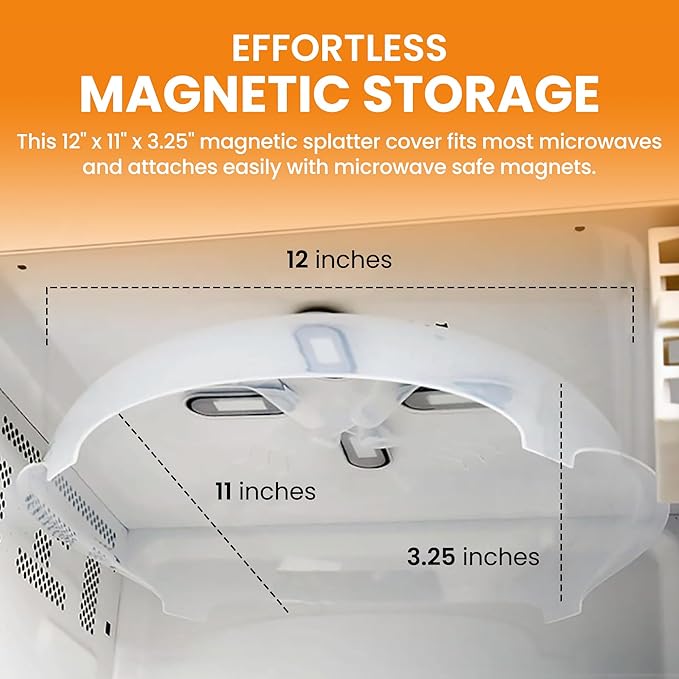HOVER COVER Magnetic Splatter Cover, 12-Inch Clear BPA-Free Food Lid, Vented Plate Guard with Steam Vents, Anti-Splash Microwave Lid, Dishwasher Safe, Space-Saving Magnetic Storage - Onyx Black