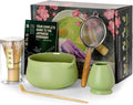 Nucookery Matcha Whisk Set - 5 Pcs Matcha Set with 18oz Ceramic Matcha Bowl (Chawan) with Spout, Bamboo Whisk & Holder, Scoop and Sifter | Complete Matcha Kit for Japanese Tea Ceremony