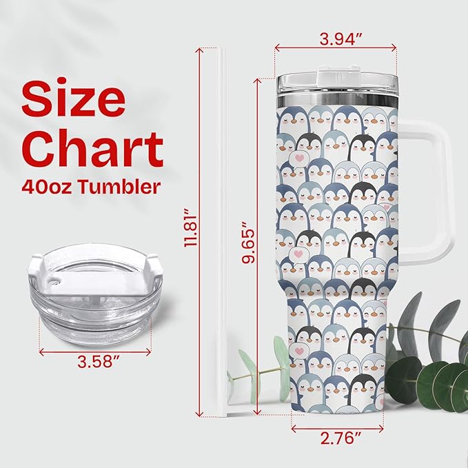 34HD 40oz Penguin Tumbler with Handle and Straw – I Just Freaking Love Penguins Printed Mug – Cute Stainless Steel Birthday Gift Cup for Animal Lovers Women