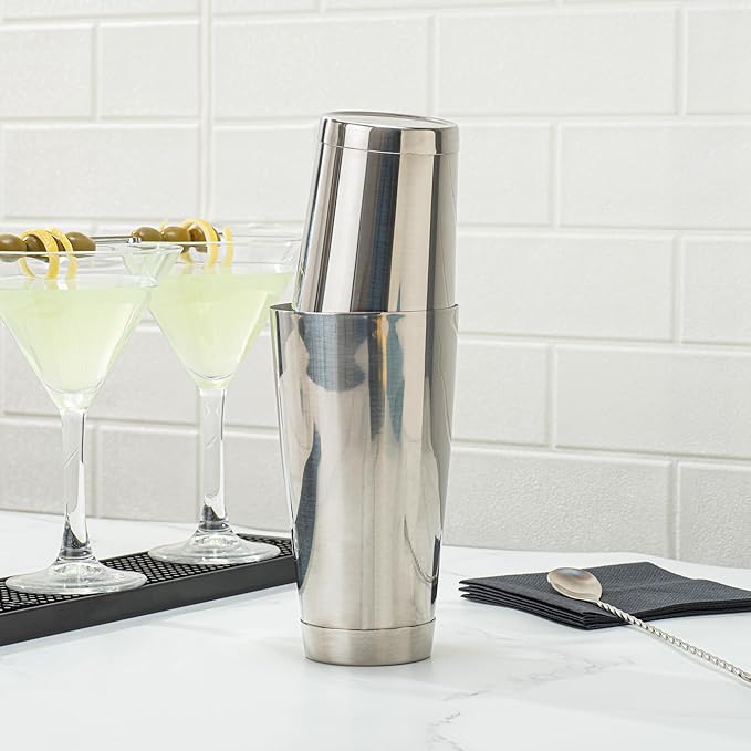 Restaurantware Bar Lux 16 Ounce Boston Shaker 1 Metal Cocktail Shaker - Weighted Bottom No Leak Stainless Steel Martini Drink Mixer Essential Bar Tool For Home Use Or Bartenders