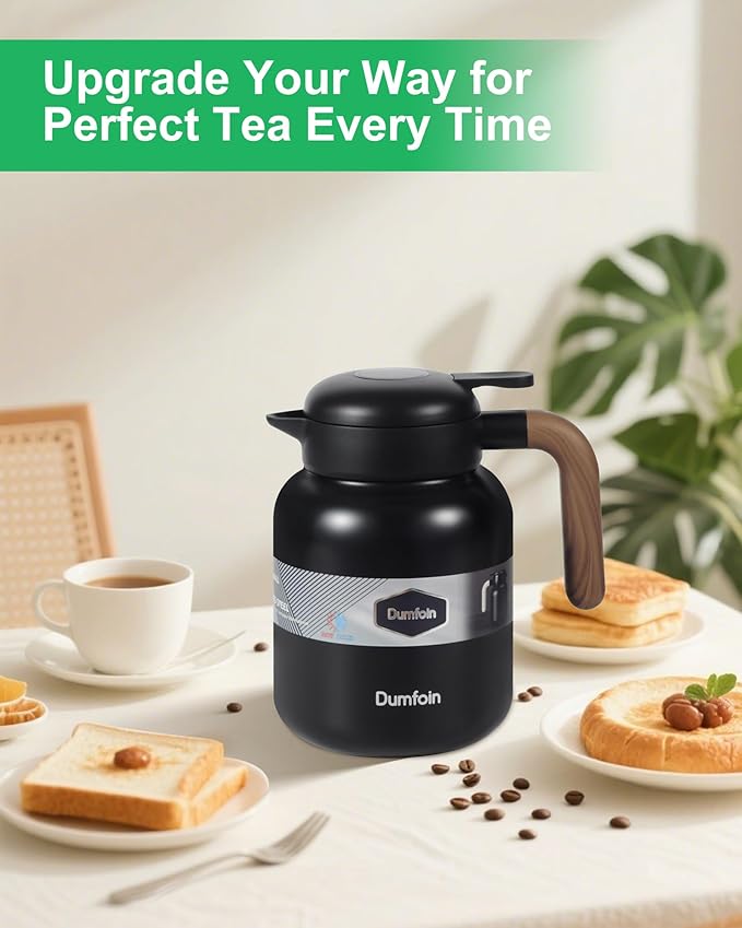 45 Oz Thermal Coffee Carafe, Stainless Steel Insulated Vacuum Coffee Carafes For Keeping Hot, 1.3 Liter Beverage Dispenser (Black)