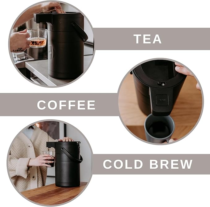 Hastings Collective Airpot Coffee Dispenser with Pump 2.5 Liter - Insulated Stainless Steel Thermal Coffee Carafe 12 Hour Hot/24 Hour Cold - Hot Beverage Dispenser for Water Coffee Tea (Black)