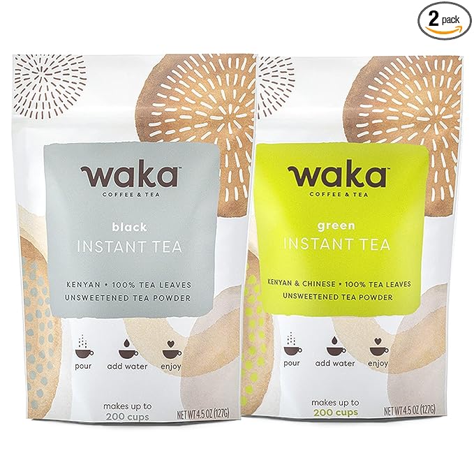 Waka Instant Tea Mix – 2-Bag Bundle – 100% Tea Leaves, No Additives, Unsweetened – Kenyan Black & Classic Green (4.5 oz Each)