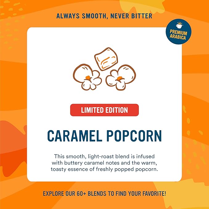 Cameron's Coffee Single Serve Pods, Caramel Popcorn, Smooth Flavored Coffee, Sustainable, Small-batch Roasted, 12 Count (Pack of 6)