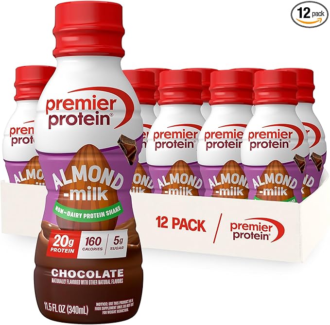 Premier Protein Almondmilk Plant Based Protein Shake, 20g Protein, 5g Sugar, 11.5 Fl oz, Chocolate, 12 Count