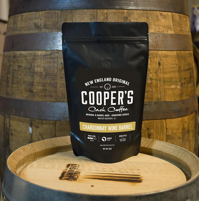 Wine Barrel Chardonnay Aged Kenya AA Beans, Incredibly Complex & Smooth, Roasted Fresh - Whole bean 12oz Bag